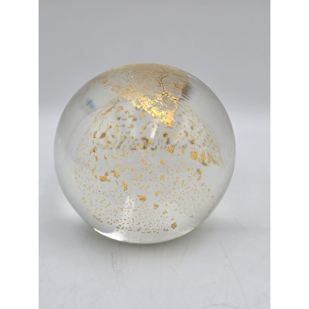 Vintage 1972 Signed Art Glass Paperweight Gold Leaf Orb Murano Style Heavy‎